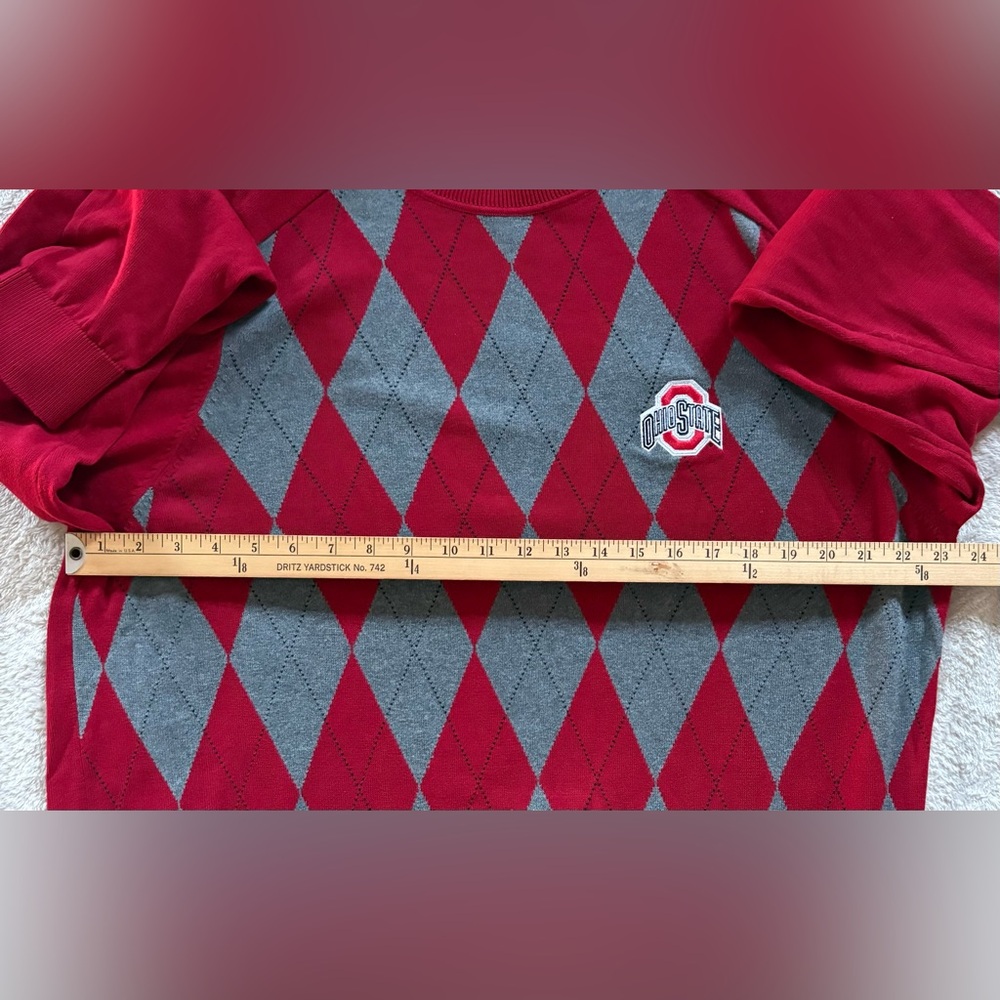 Vintage Cutter & Buck The Ohio State Red and Gray Argyle Crewneck Sweater - Picture 6 of 6